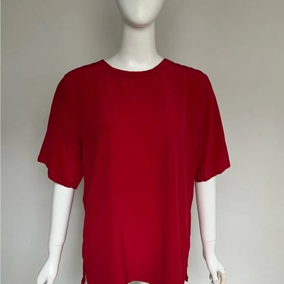 Reformation Women's Short Sleeve Blouse Bright Red Silky Top Size M Mint Cond - Picture 1 of 10